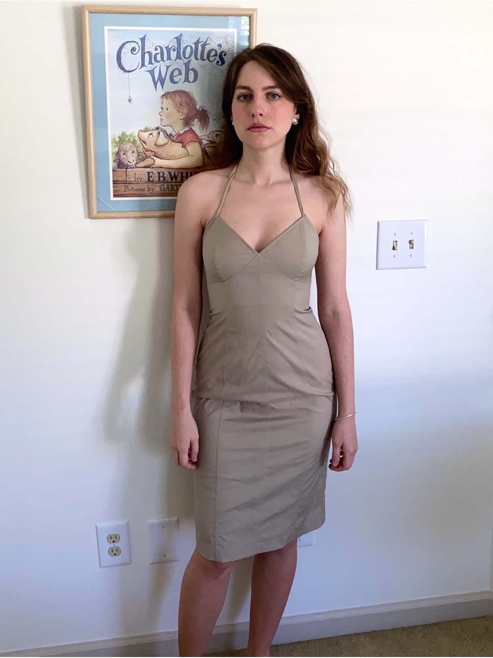 Vintage J.Crew halter tan midi dress